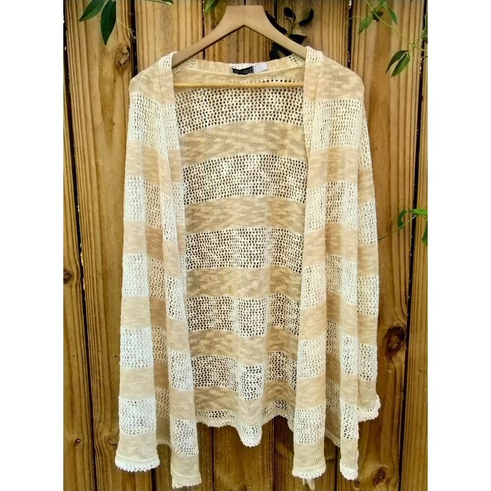 Women's Retro Threads Beige/Cream Open Plunge Waterfall High-Low Cardigan Sz XXL